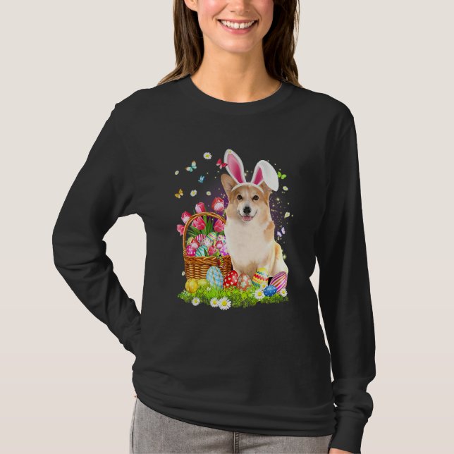 Camiseta Cute Bunny Corgi Perro Easter Eggys Basket Easter  (Anverso)