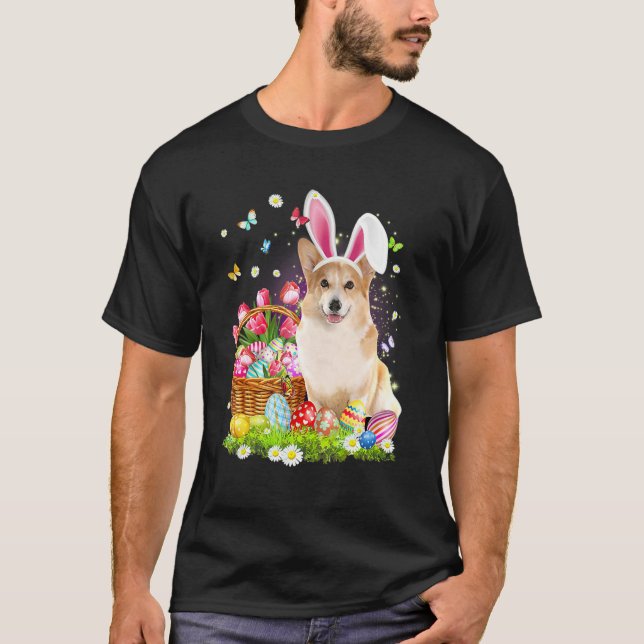 Camiseta Cute Bunny Corgi Perro Easter Eggys Basket Easter  (Anverso)