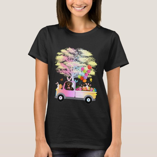 Camiseta Cute Bunny Dachshund Dog & Eggs On Truck Wiener Ea (Anverso)