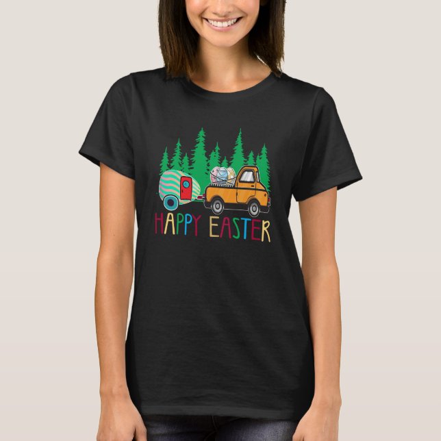 Camiseta Cute Bunny Eggs Easter Camping Happy Easter Day Ca (Anverso)