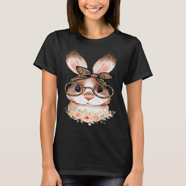 Camiseta Cute Bunny Face Floral  Leopard Print Glasses EAST (Anverso)