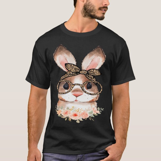 Camiseta Cute Bunny Face Floral  Leopard Print Glasses EAST (Anverso)