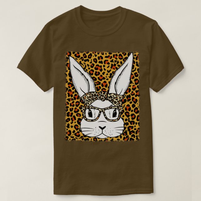 Camiseta Cute Bunny Face Glasses Leopardo blanqueado (Diseño del anverso)