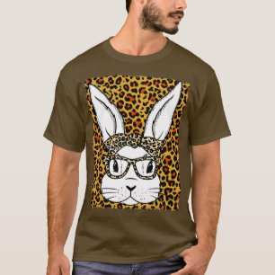 Camiseta Cute Bunny Face Glasses Leopardo blanqueado