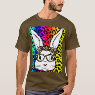 Camiseta Cute Bunny Face Glasses Rainbow Leopardo blanquead