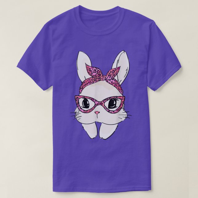 Camiseta Cute Bunny Face Headband Leopard Print Glasses Eas (Diseño del anverso)