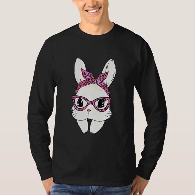Camiseta Cute Bunny Face Headband Leopard Print Glasses Eas (Anverso)