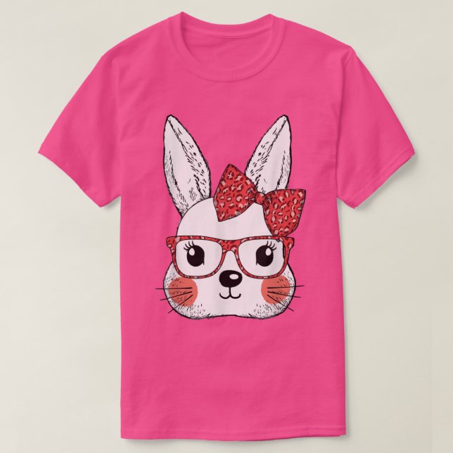 Camiseta Cute Bunny Face Leopard Glasses Easter Day  (Diseño del anverso)