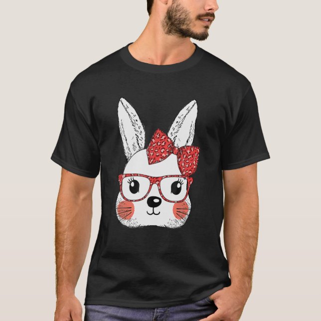 Camiseta Cute Bunny Face Leopard Glasses Easter Day (Anverso)