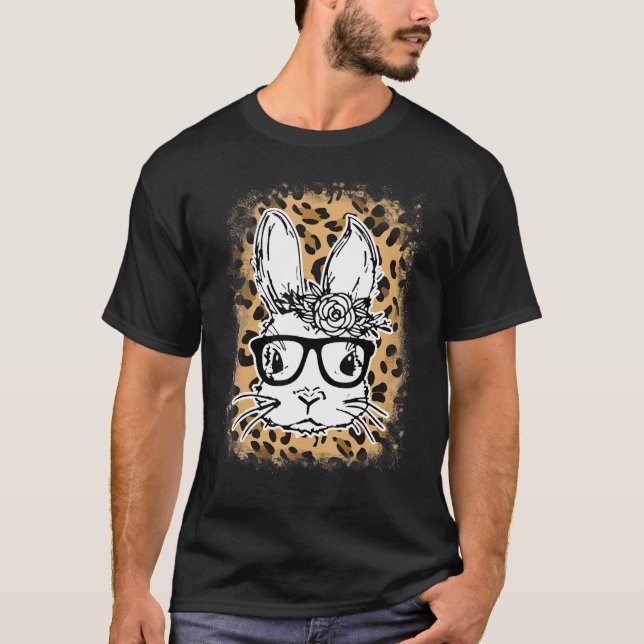 Camiseta Cute Bunny Face Leopard Print Glasses Bandana East (Anverso)
