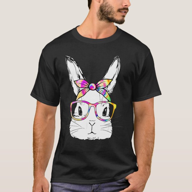 Camiseta Cute Bunny Face Leopard Print Glasses Bandana East (Anverso)