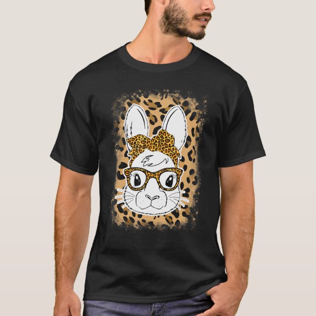 Camiseta Cute Bunny Face Leopard Print Glasses Bandana East (Anverso)