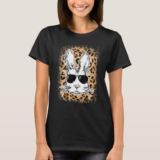 Camiseta Cute Bunny Face Leopard Print Glasses Bandana East (Anverso)