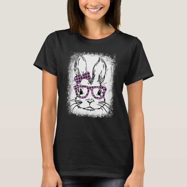 Camiseta Cute Bunny Face Leopard Print Glasses Easter Wome (Anverso)