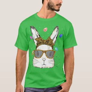 Camiseta Cute Bunny Face  Leopard Print Glasses Rabbit East
