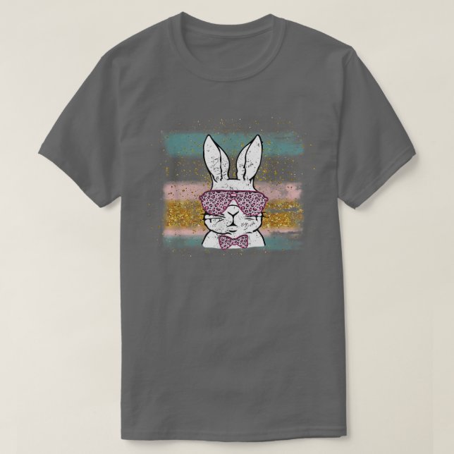 Camiseta Cute Bunny Face Leopardo Glasses Bow Tie Happy Eas (Diseño del anverso)