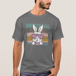 Camiseta Cute Bunny Face Leopardo Glasses Bow Tie Happy Eas