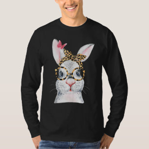 Camiseta Cute Bunny Face Leopardo Glasses Headband Easter 2