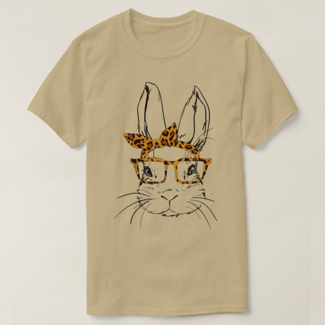 Camiseta Cute Bunny Face Leopardo Glasses Headband Happy Ea (Diseño del anverso)