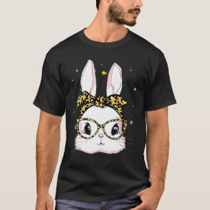 Camiseta Cute Bunny Face Leopardo Glasses Headband Happy Ea