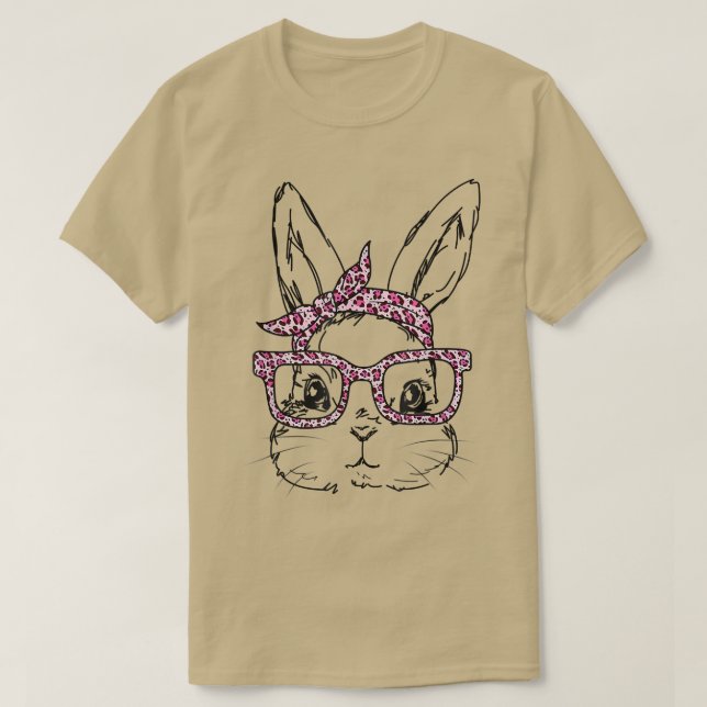 Camiseta Cute Bunny Face Leopardo Glasses Headband Happy Ea (Diseño del anverso)