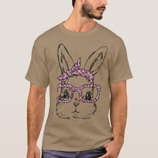 Camiseta Cute Bunny Face Leopardo Glasses Headband Happy Ea