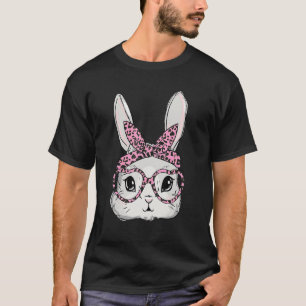 Camiseta Cute Bunny Face Leopardo Glasses Headband Happy Ea