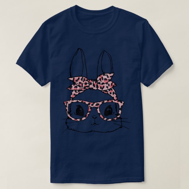 Camiseta Cute Bunny Face Leopardo Glasses Headband Happy Ea (Diseño del anverso)