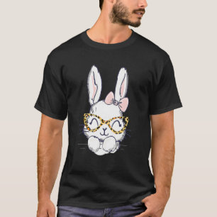 Camiseta Cute Bunny Face Leopardo Glasses Headband Happy Ea