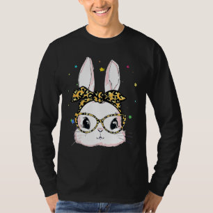 Camiseta Cute Bunny Face Leopardo Glasses Headband Happy Ea