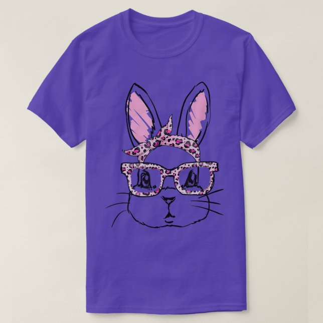 Camiseta Cute Bunny Face Leopardo Glasses Headband Happy Ea (Diseño del anverso)