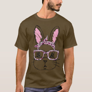 Camiseta Cute Bunny Face Leopardo Glasses Headband Happy Ea