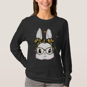 Camiseta Cute Bunny Face Leopardo Glasses Headband Happy Ea