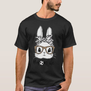 Camiseta Cute Bunny Face Leopardo Glasses Soccer S For Mom