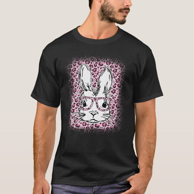 Camiseta Cute Bunny Face Leopardo Rosa Bleached Feliz Pascu (Anverso)