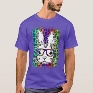 Camiseta Cute Bunny Face Rainbow Leopardo blanqueado Happy 