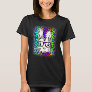 Camiseta Cute Bunny Face Rainbow Leopardo blanqueado Happy 