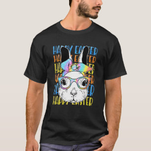 Camiseta Cute Bunny Face Tie Dye Glasses Headband Happy Eas
