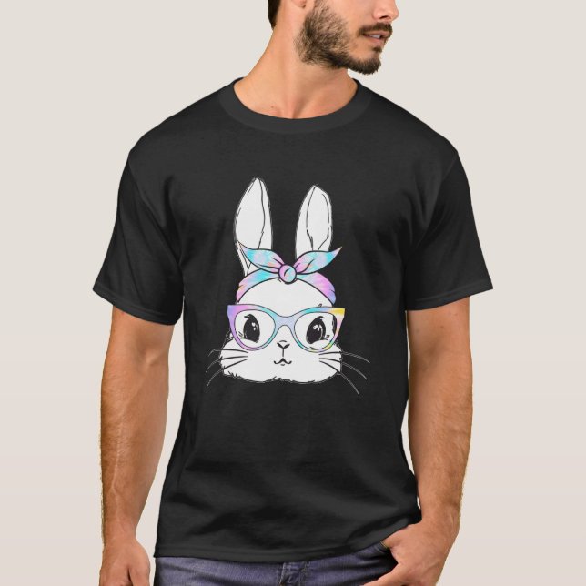 Camiseta Cute Bunny Face Tie Dye Leopard Glasses Headband E (Anverso)