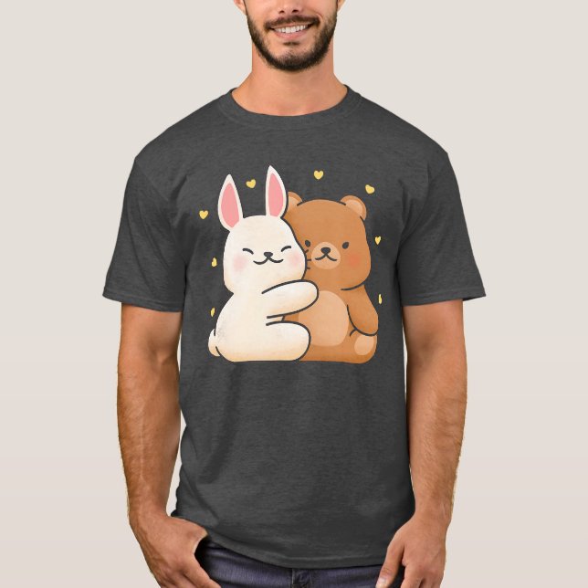 Camiseta Cute Bunny Hug Bear Bunny and Bearhey Share Love B (Anverso)