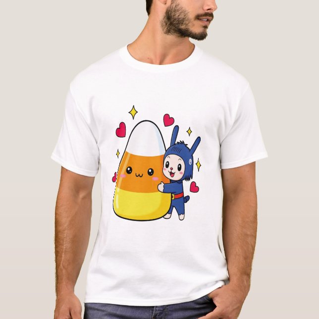 Camiseta Cute Bunny Hugging Candy Corn (Anverso)
