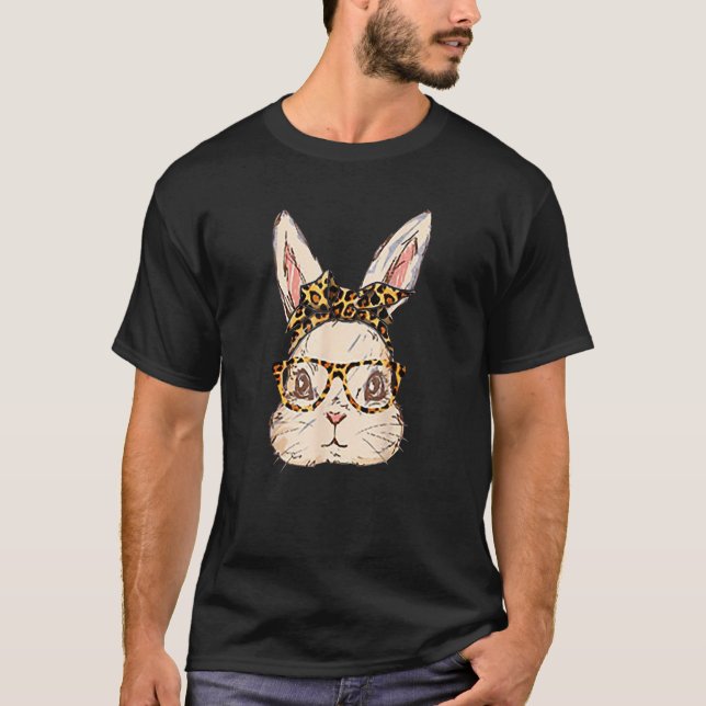 Camiseta Cute Bunny Leopard Messy Bun Glasses Bubblegum Eas (Anverso)