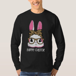 Camiseta Cute Bunny Leopard Messy Bun Glasses Headband Happ