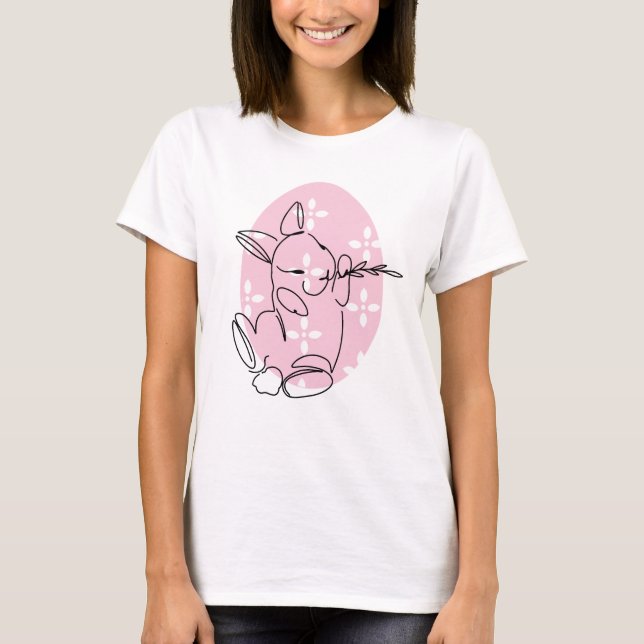 Camiseta Cute Bunny Line Art Pink Egg Spring (Anverso)