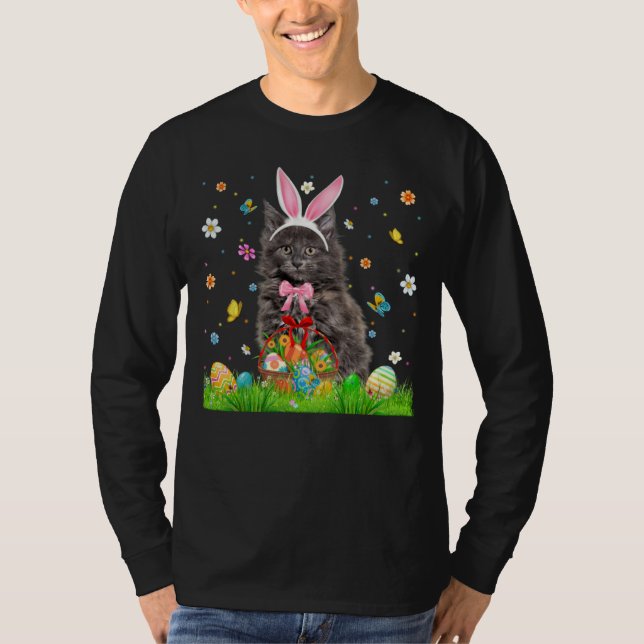 Camiseta Cute Bunny Maine Coon Cat With Easter Egg Basket E (Anverso)