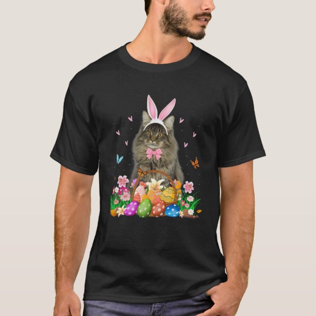 Camiseta Cute Bunny Maine Coon Cat With Easter Egg Basket E (Anverso)