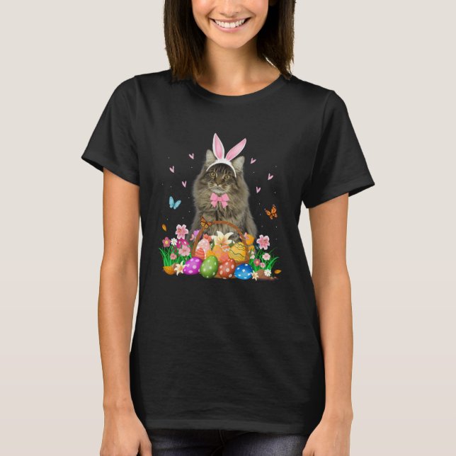 Camiseta Cute Bunny Maine Coon Cat With Easter Egg Basket E (Anverso)