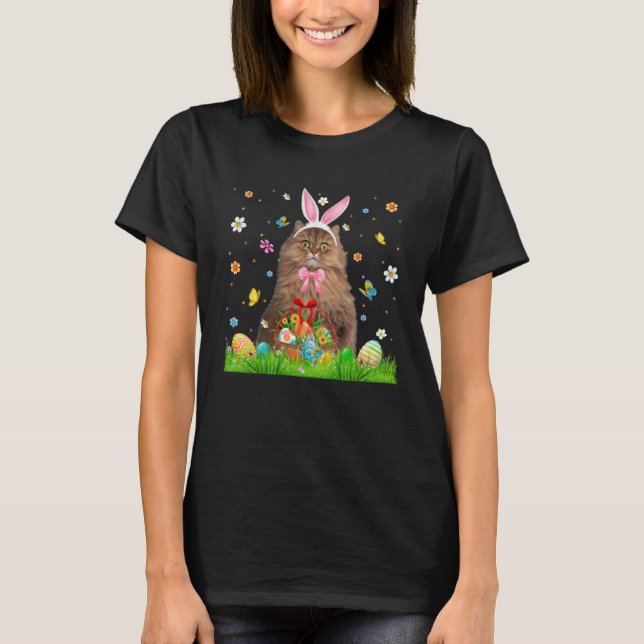 Camiseta Cute Bunny Persian Cat & Easter Egg Basket Easter  (Anverso)