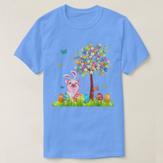 Camiseta Cute Bunny Pig Easter Eggs Tree Easter (Diseño del anverso)
