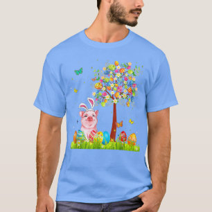 Camiseta Cute Bunny Pig Easter Eggs Tree Easter